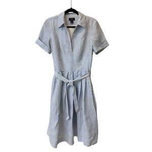 Brooks Brothers‎ 346 Striped Shirt Dress Cotton Belted Summer midi Blue White 10